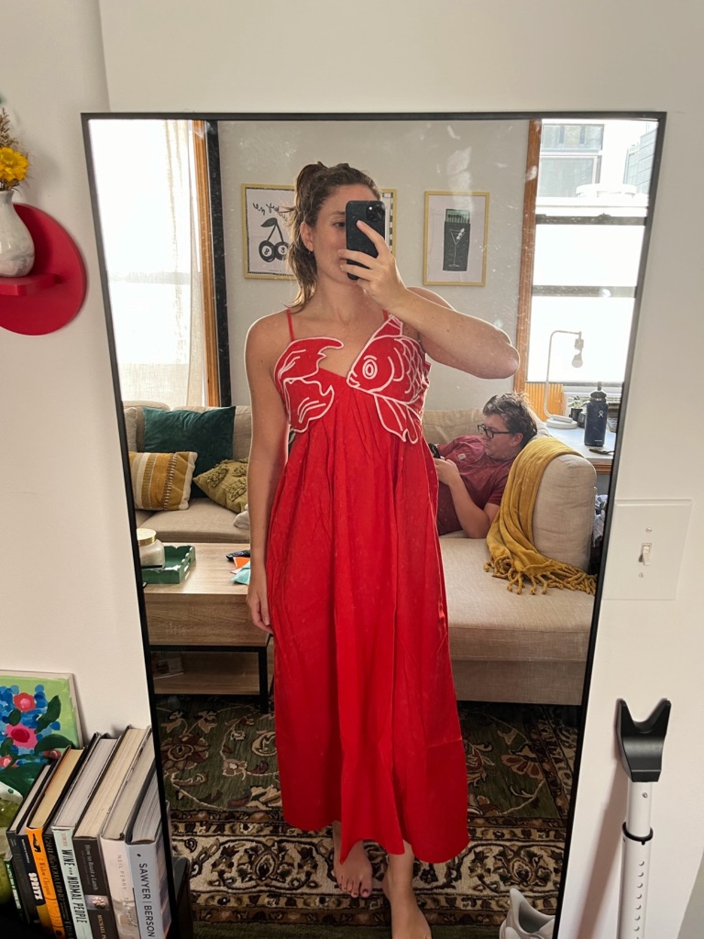 Red Embroidered Fish-Detail Women’s Dress - Picture 4 of 6